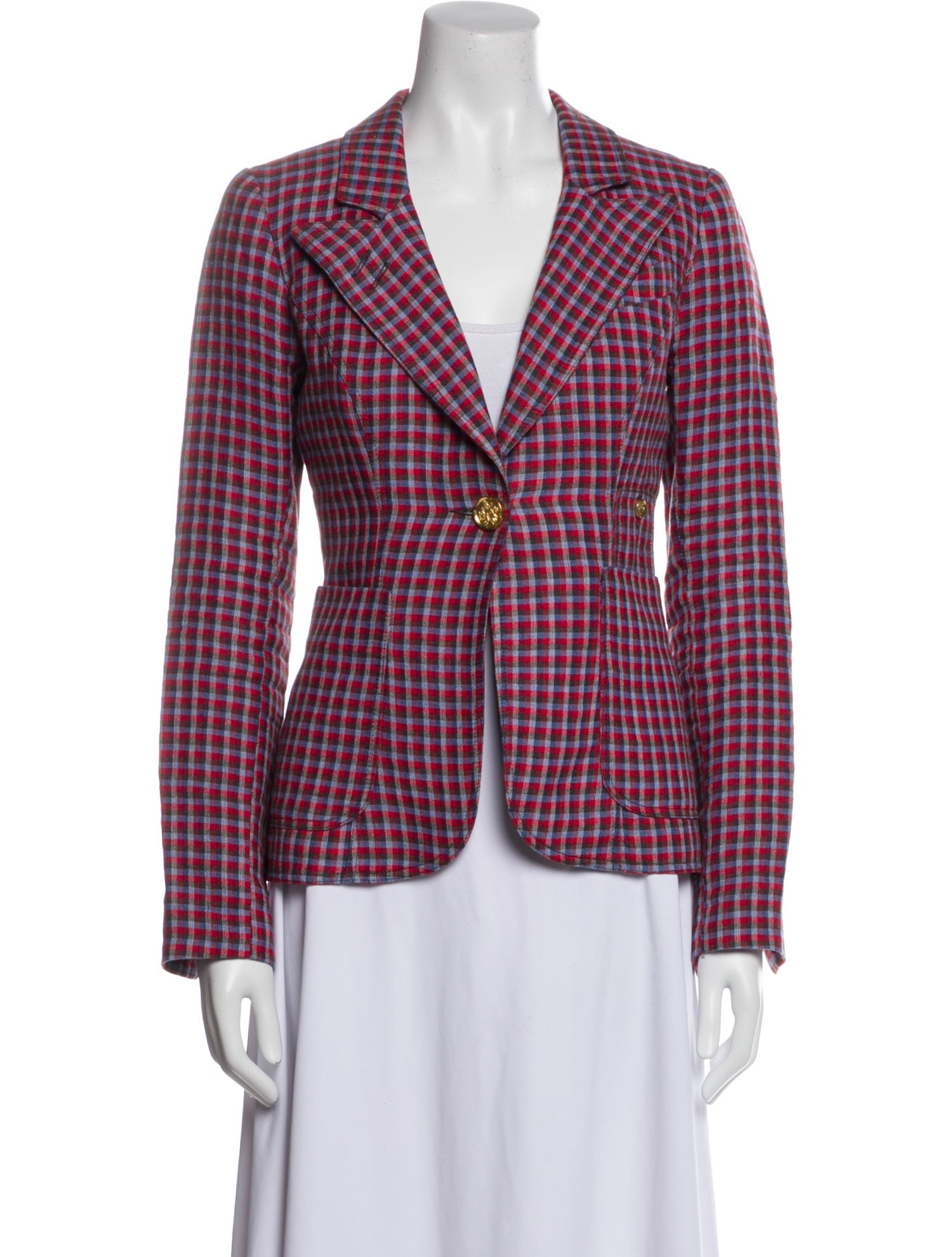 Smythe Linen Plaid Print Blazer